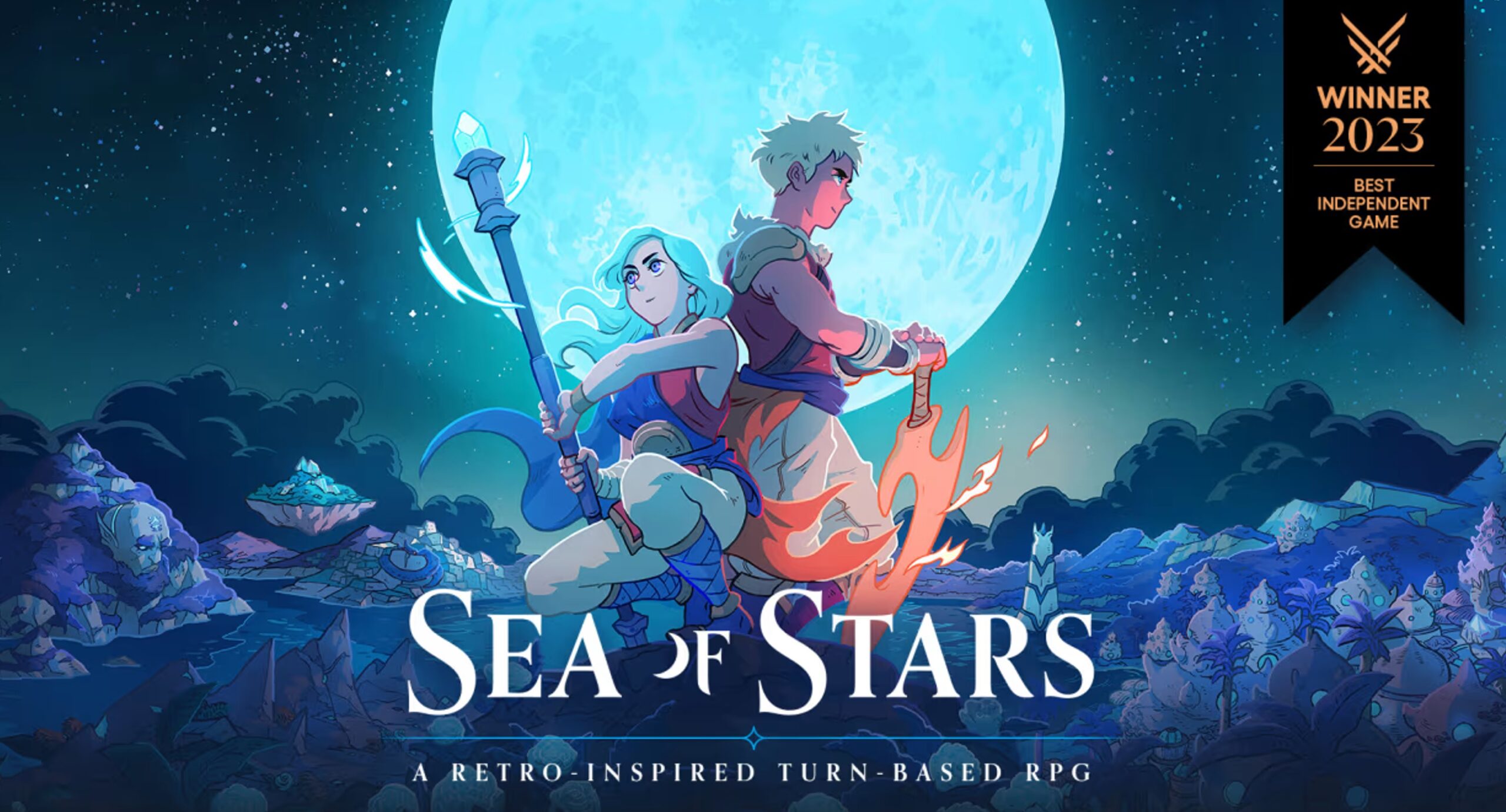 Sea of Stars is a turn-based RPG set in the world of Solistia. Players control eight new travelers, each with unique origins, motivations, and skills. The game’s HD-2D graphics blend retro pixel art with 3DCG, creating a visually stunning experience. Explore diverse cultures, navigate busy sea routes, and uncover the industries of a new era. Every path is yours to take in this exciting adventure. <p><a href="https://amzn.to/3WEZoUy">Buy on Amazon Nintendo Switch</a> - <a href="https://amzn.to/44KUreO">PS5</a> </p> :: Sabotage Studio