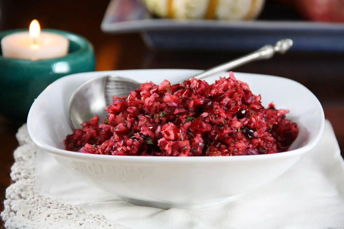 <p> Swap the canned cranberry sauce for a vibrant and refreshing cranberry orange relish. Made with fresh cranberries, sweet oranges, sugar, and a dash of cinnamon, this tangy side dish perfectly complements the richness of turkey and stuffing. It is a fresh twist your guests will appreciate. </p> :: Kristine Kidd