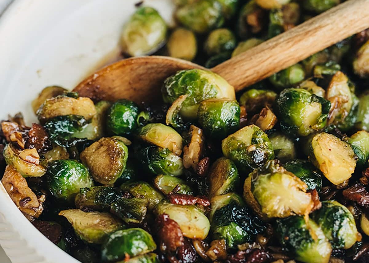 <p> Even Brussels sprouts skeptics will fall in love with this dish. Roasted until caramelized, these sprouts are drizzled with maple syrup and tossed with crispy bacon. The combination of smoky, sweet, and savory flavors makes this side dish an undeniable hit with everyone at the table. </p> :: Danielle Esposti / oursaltykitchen.com