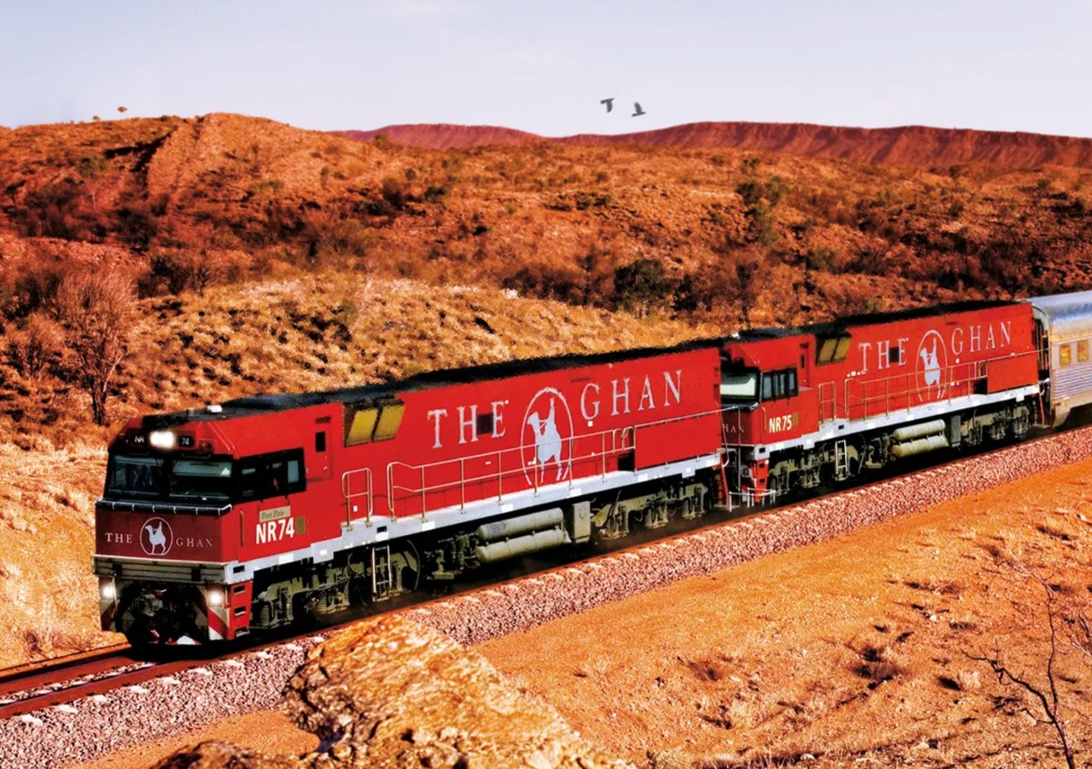 <p> For a train adventure that embodies the spirit of Australia, hop aboard The Ghan. This legendary journey stretches over 1,800 miles, connecting the southern city of Adelaide to Darwin in the north. Along the way, you’ll pass through red deserts, lush tropical regions, and the vast outback. Optional off-train excursions let you explore unique landscapes, indigenous culture, and remote towns, creating a journey that’s as enriching as it is visually stunning. </p> :: Great Southern Rail | cntraveler.com